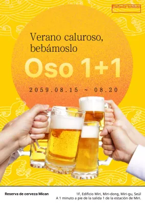 Promocione un evento de descuentos en cerveza con un concepto de inspiración japonesa con ilustraciones de océanos naranjas y amarillos.
