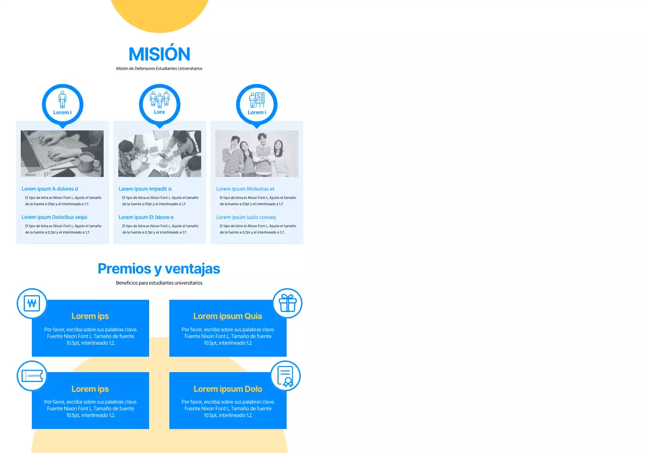 Un concepto sencillo para el recuerdo de un simpatizante de una empresa, con círculos azules y amarillos.