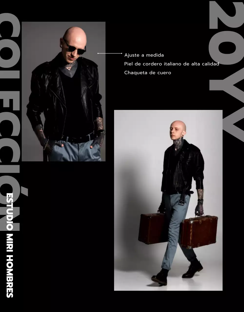 Tienda de chaquetas de cuero con diseño de imagen en negro y azul