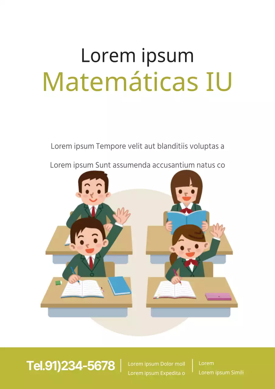 Simpática promoción escolar de matemáticas con ilustración de estudiante verde