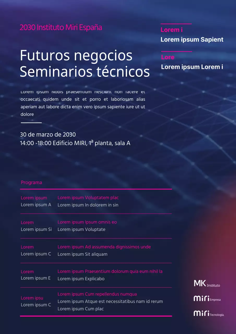 Promueva un seminario técnico en rosa azulado