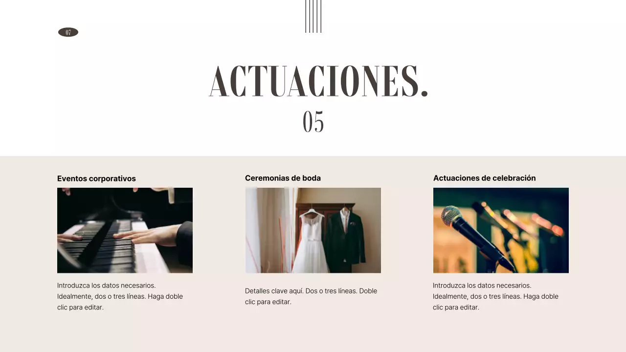 Cartera de organizaciones de artes escénicas en tonos marrones y apagados