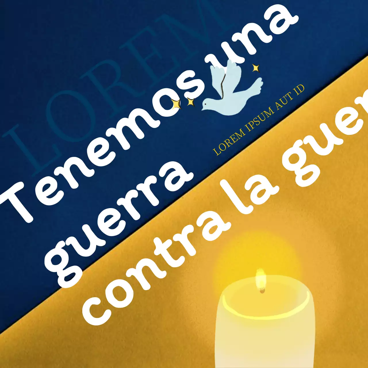 Mensaje antibelicista con velas azules y amarillas Social MediaSquare