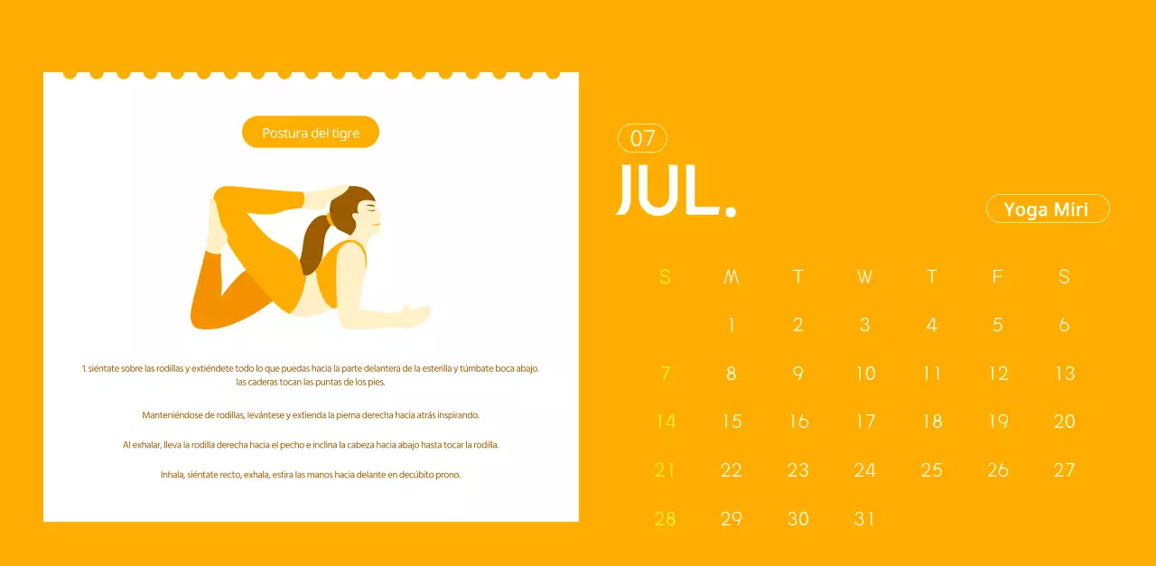 Calendarios naranjas para regalar cuando promocione su estudio de yoga