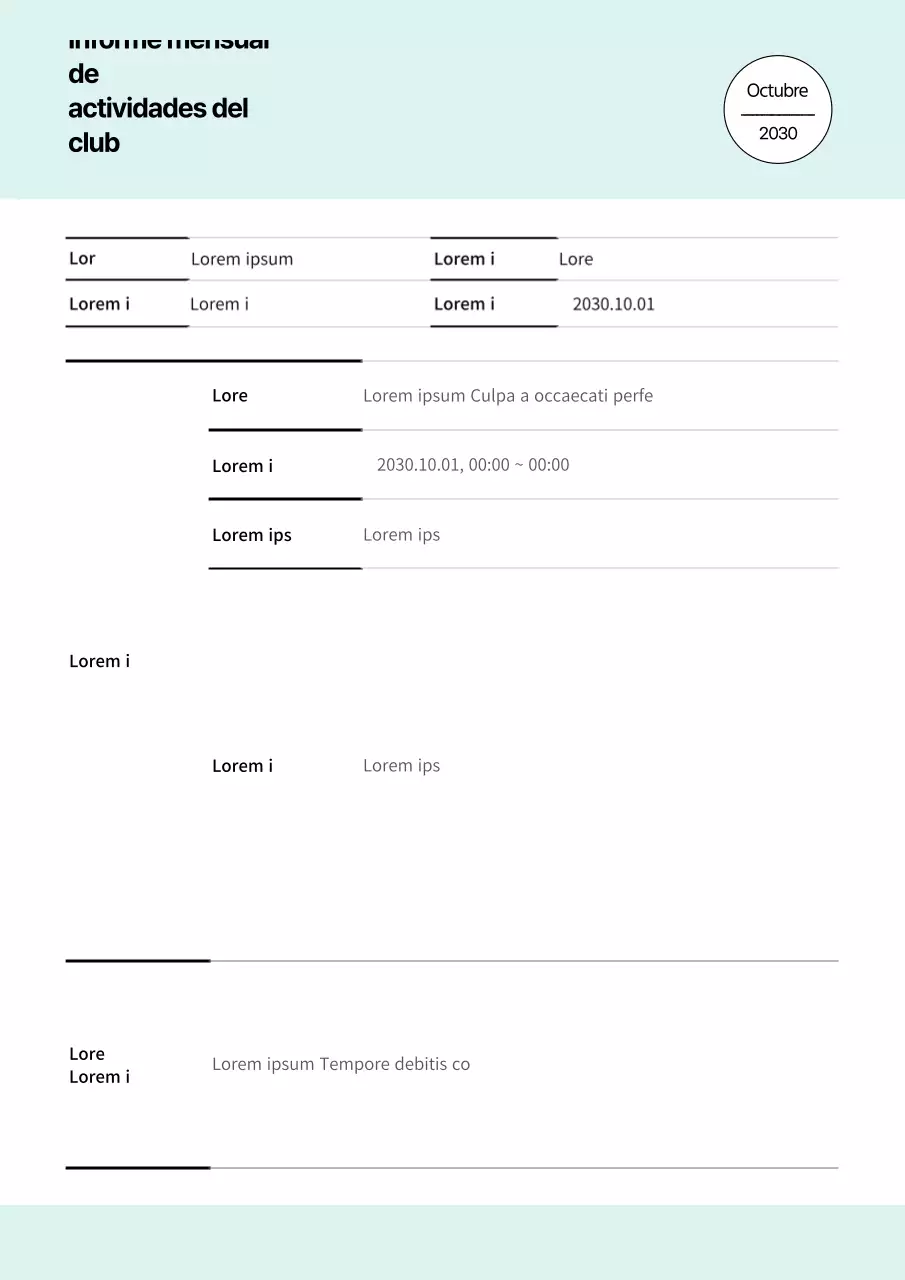 Un sencillo informe de actividades del club en blanco y menta