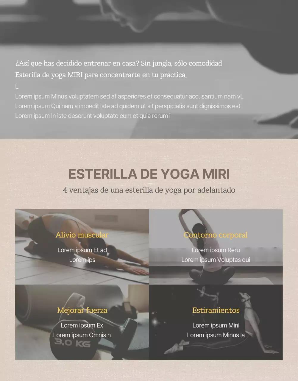 Promociona las esterillas de yoga naturales marrones y amarillas