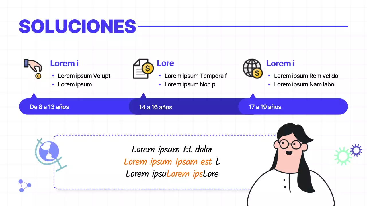 Tema ilustrado de educación económica de los jóvenes en azul y naranja