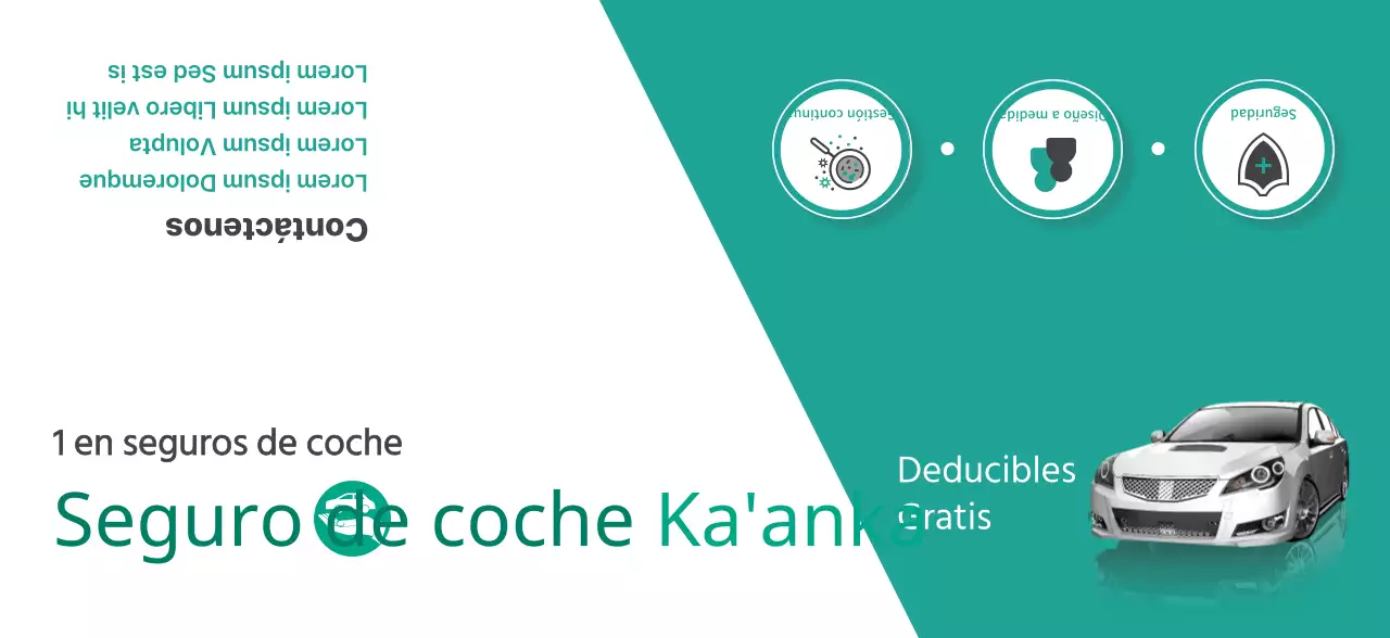 Promocionar el seguro de automóvil con fotos y pictogramas de coches en turquesa y blanco