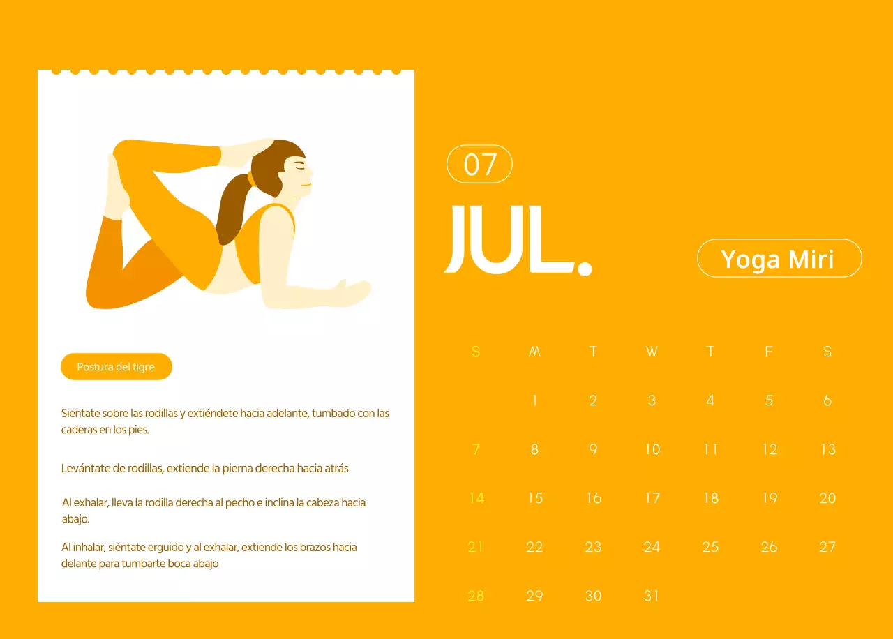 Calendarios naranjas para regalar cuando promocione su estudio de yoga