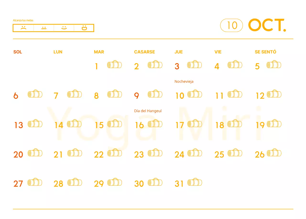 Calendarios naranjas para regalar cuando promocione su estudio de yoga