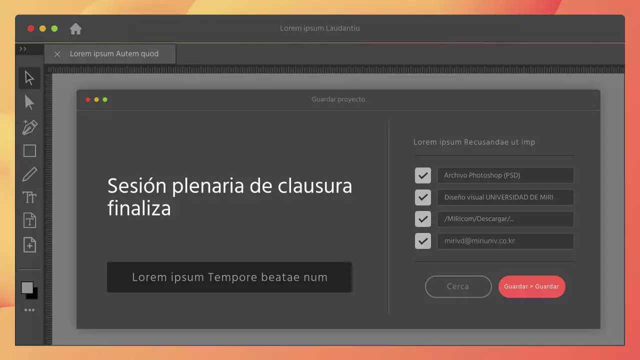Concepto de programa en gris y rojo Pleno de clausura
