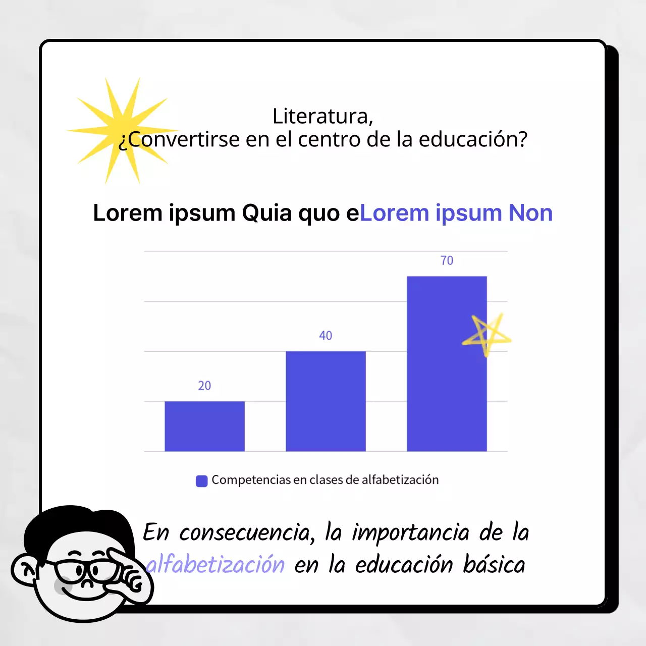 Fomentar la alfabetización con un concepto de garabato kitsch amarillo-azul