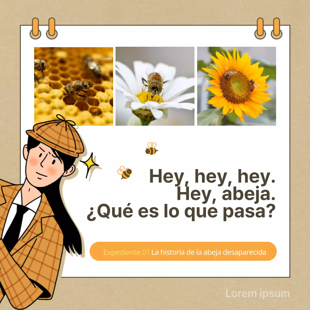 Tarjeta beige abeja desaparecidaDiseño de noticias