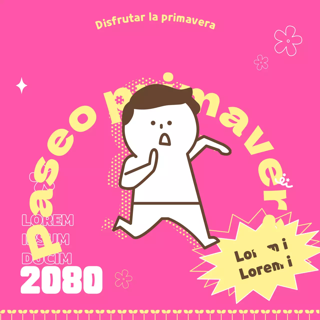 Promociona un maratón a pie con una ilustración de una linda persona sobre un fondo rosa