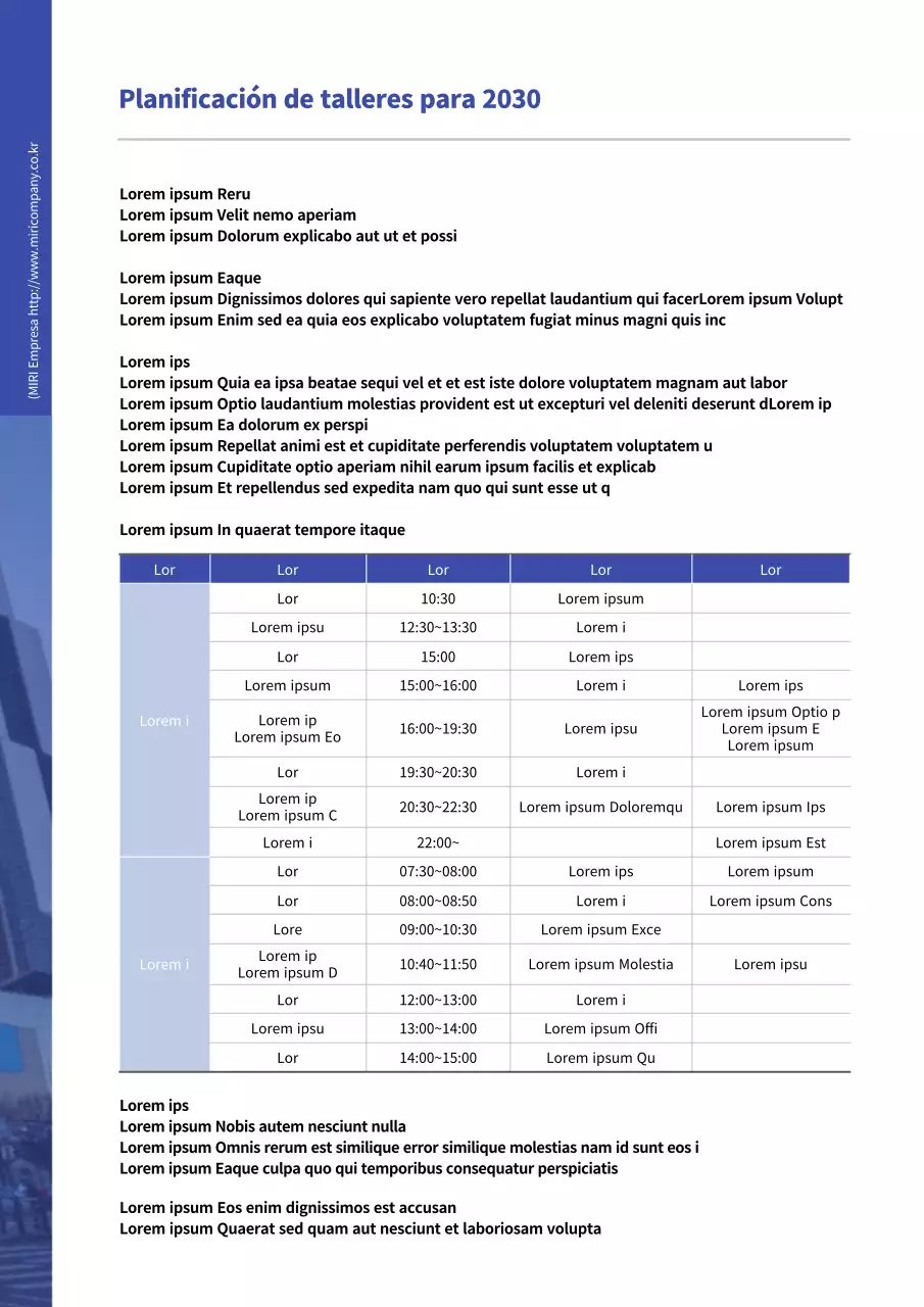 Formato del documento de propuesta de taller en tonos azules