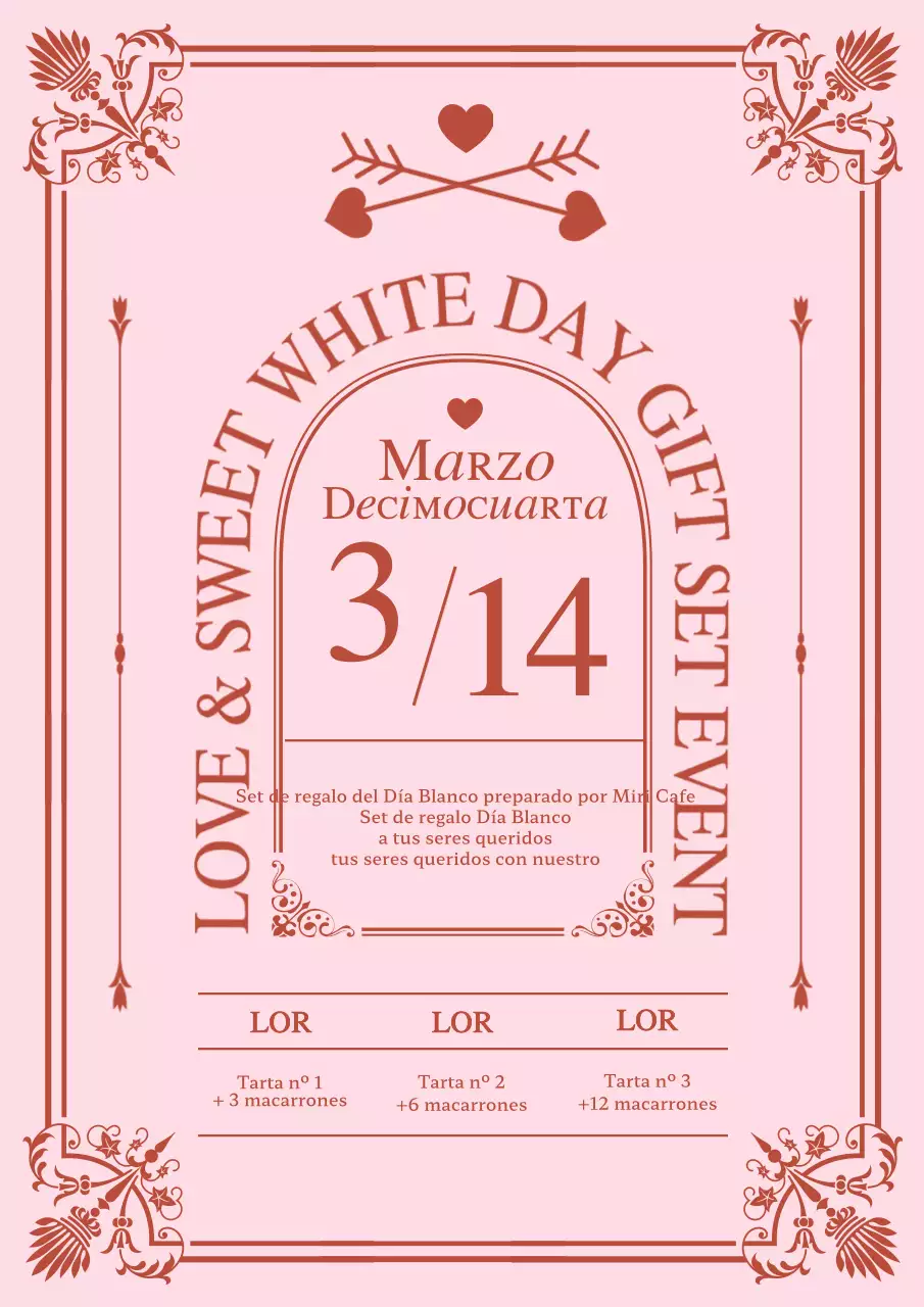 Un día blanco art decó rosa y rojo