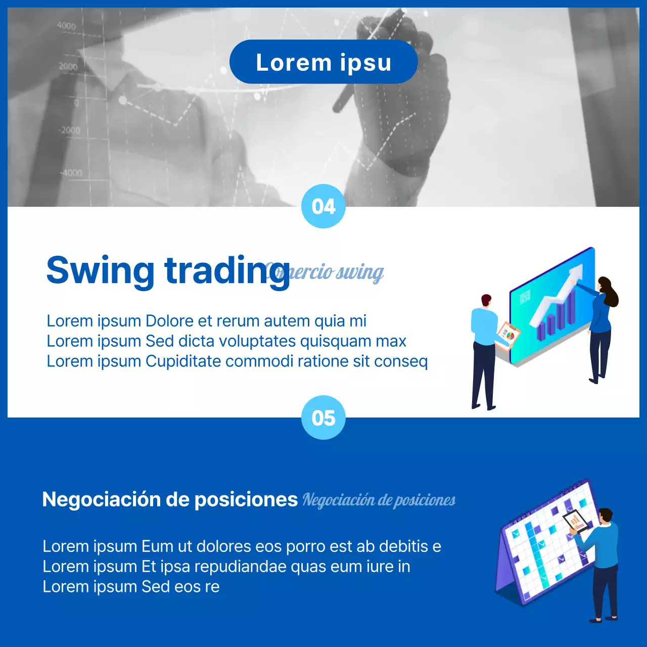 Ilustraciones y fotos destacadas en azul Glosario de términos bursátiles