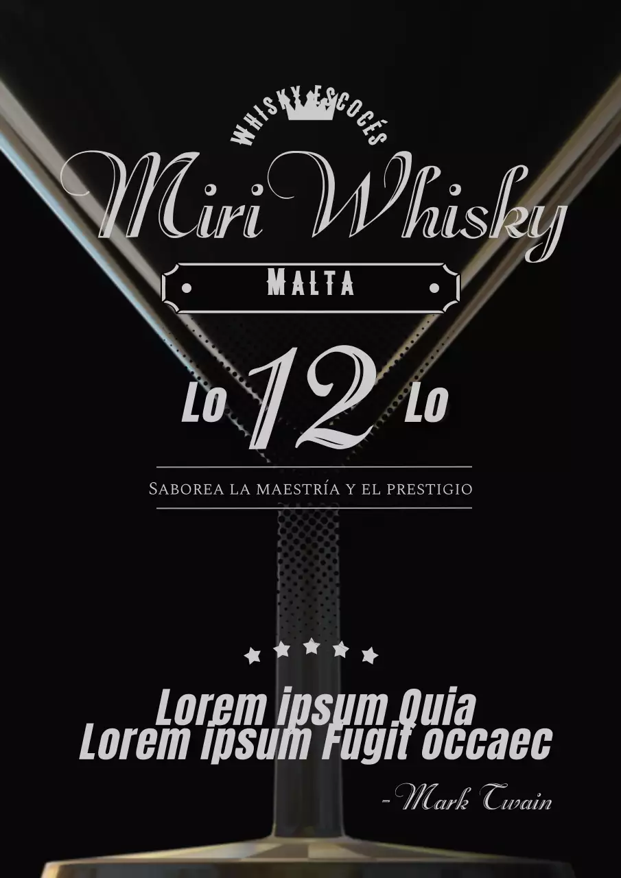 Ilustraciones clásicas de whisky con énfasis en el texto en blanco y negro