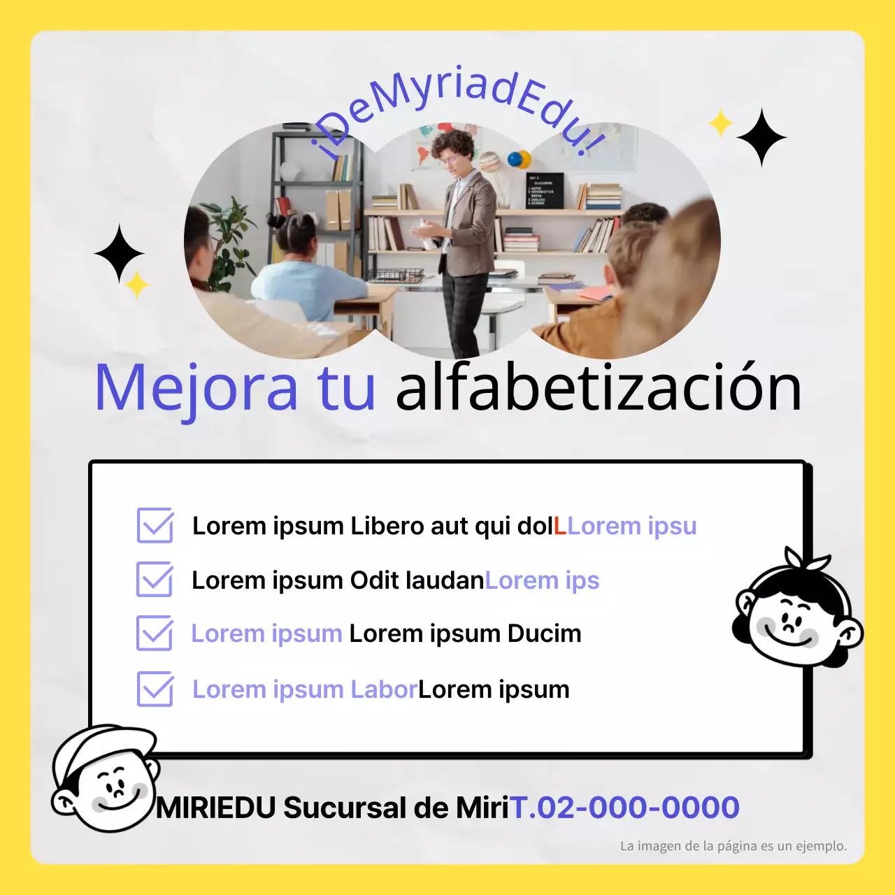 Fomentar la alfabetización con un concepto de garabato kitsch amarillo-azul