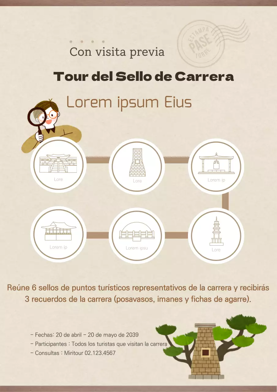 Una bonita hoja de estudio de sellos con varios lugares emblemáticos de todo el mundo en color marrón