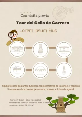 Una bonita hoja de estudio de sellos con varios lugares emblemáticos de todo el mundo en color marrón