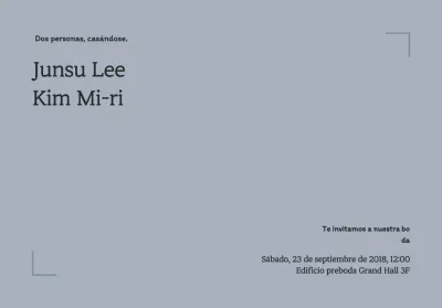 Sobre de postal de boda con marco de líneas sencillas y texto relacionado con la boda