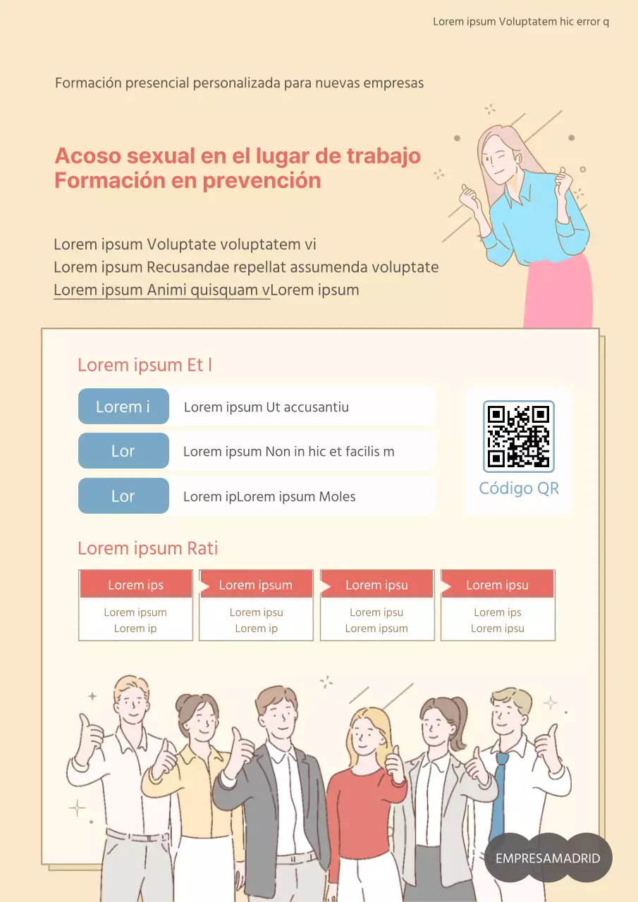 Webposter de formación en prevención del acoso sexual en el lugar de trabajo con ilustraciones sencillas