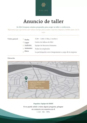 Señalización del lugar del taller en verde y marrón