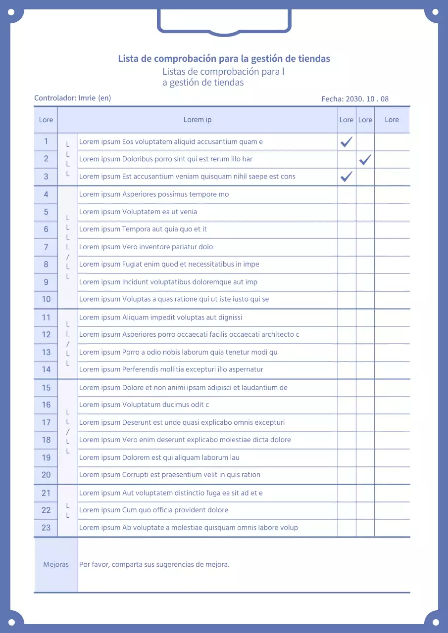 Lista de control de la gestión de la tienda en estilo portapapeles azul