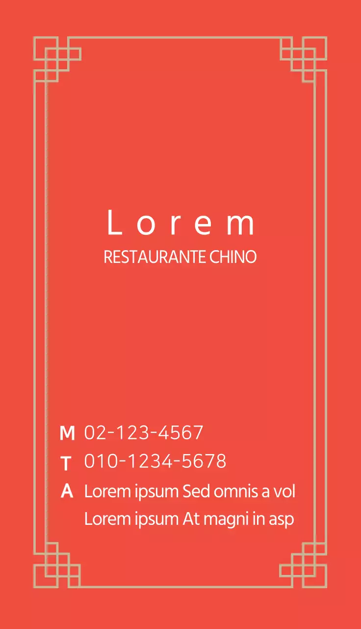 Tarjeta de visita de restaurante chino