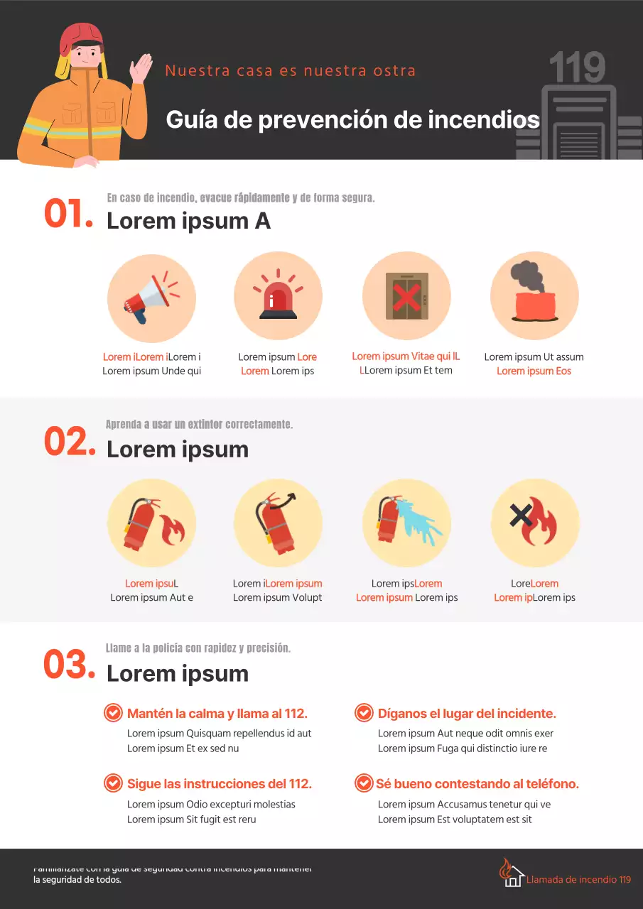 Cartel de seguridad contra incendios en negro y rojo