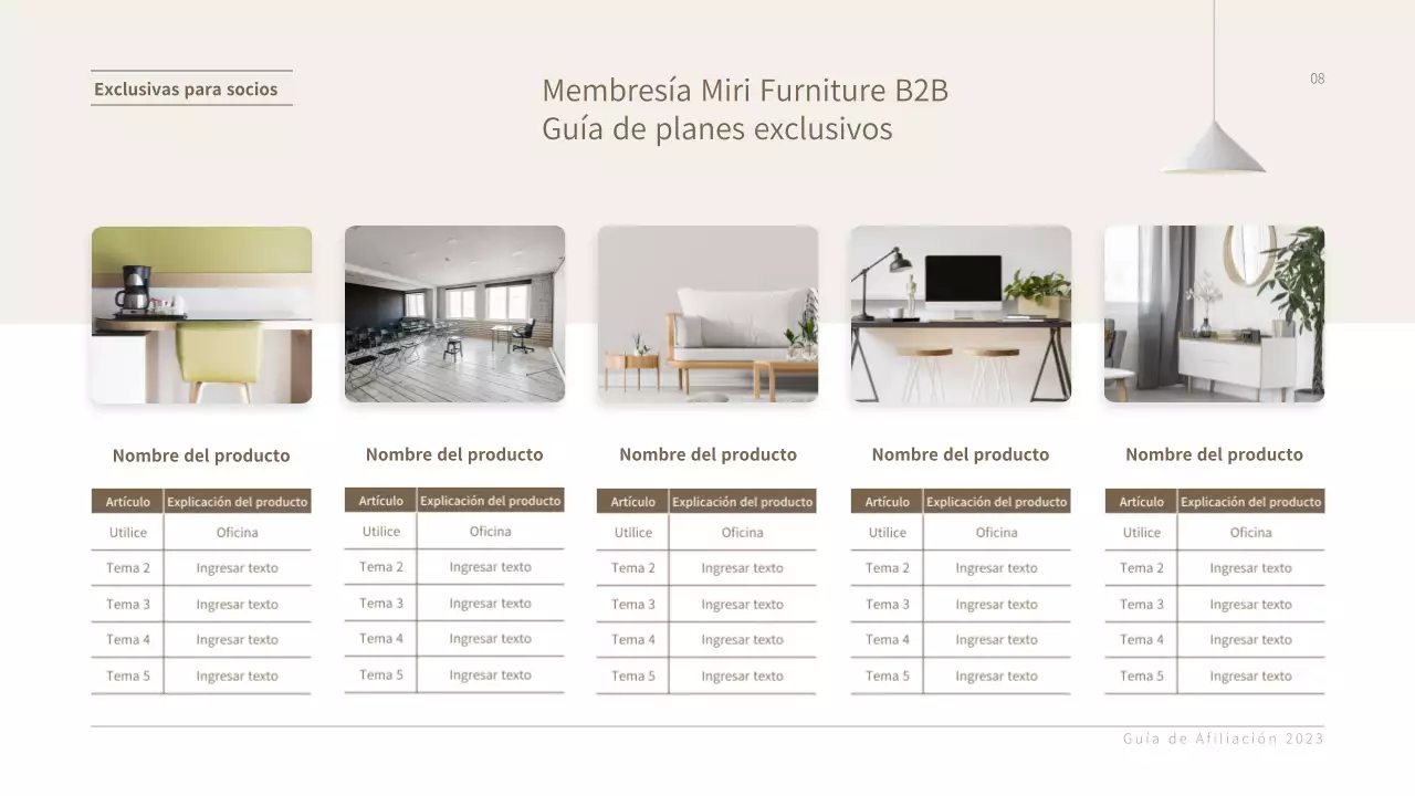 Presentación de la propuesta de servicio de afiliación de mobiliario corporativo de Braunton