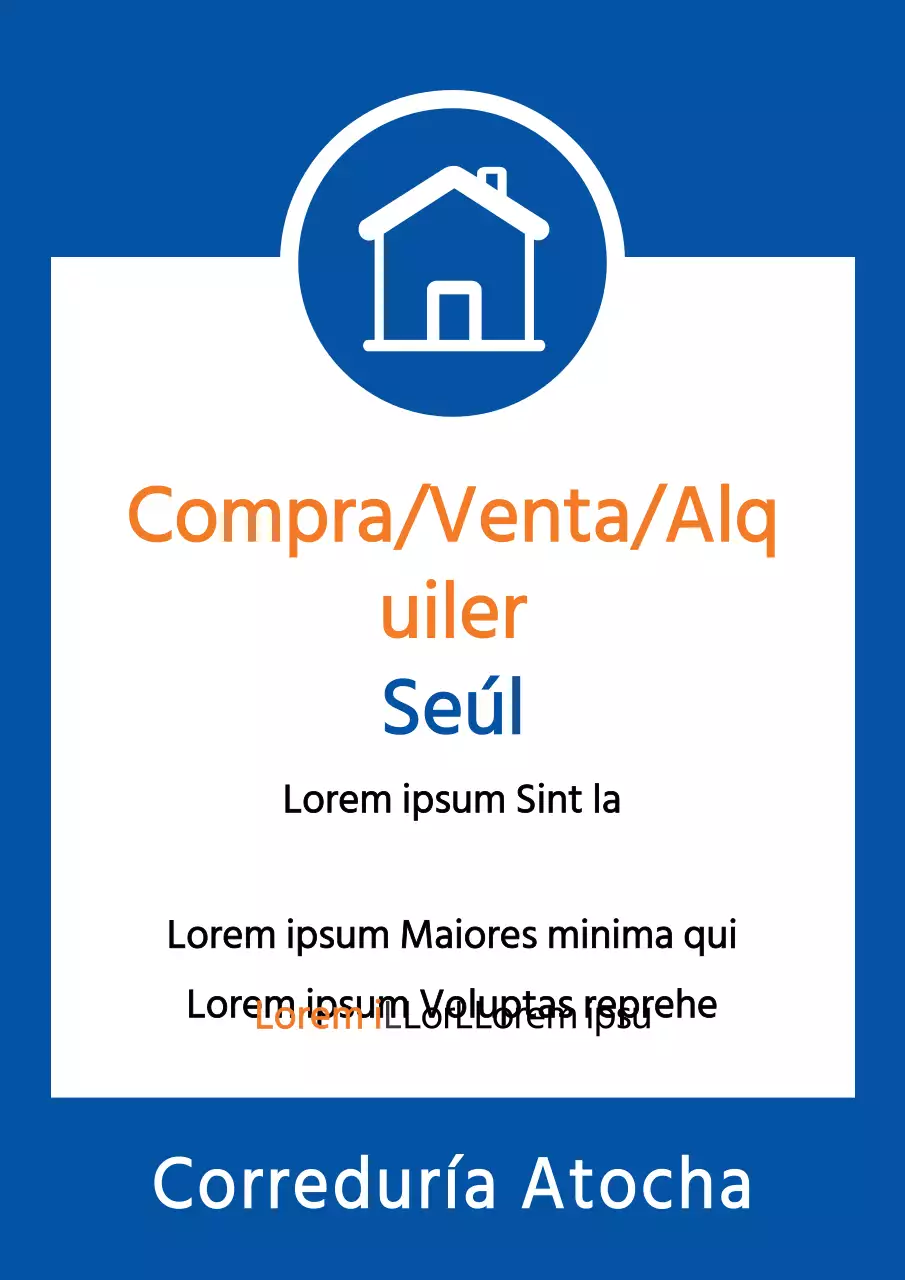 Folleto simple de propiedad en venta con fondo azul