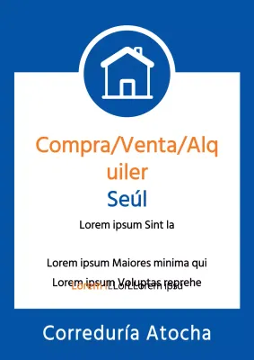 Folleto simple de propiedad en venta con fondo azul