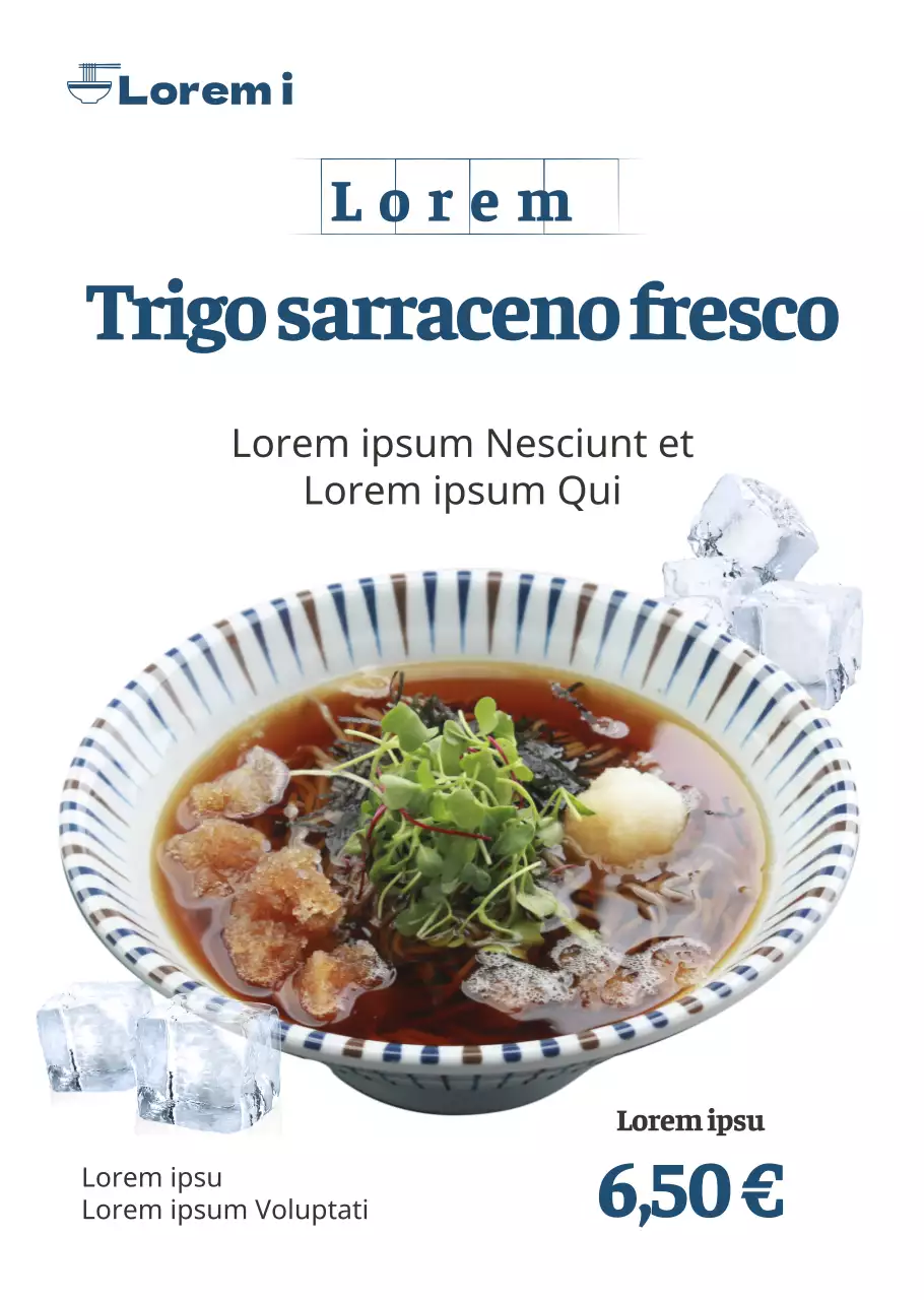 Cartel transparente azul claro sencillo de restaurante de soba fría