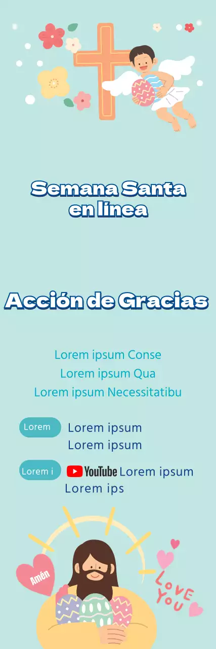 Ilustración azul lindo anuncio de servicio en línea de Pascua de la iglesia