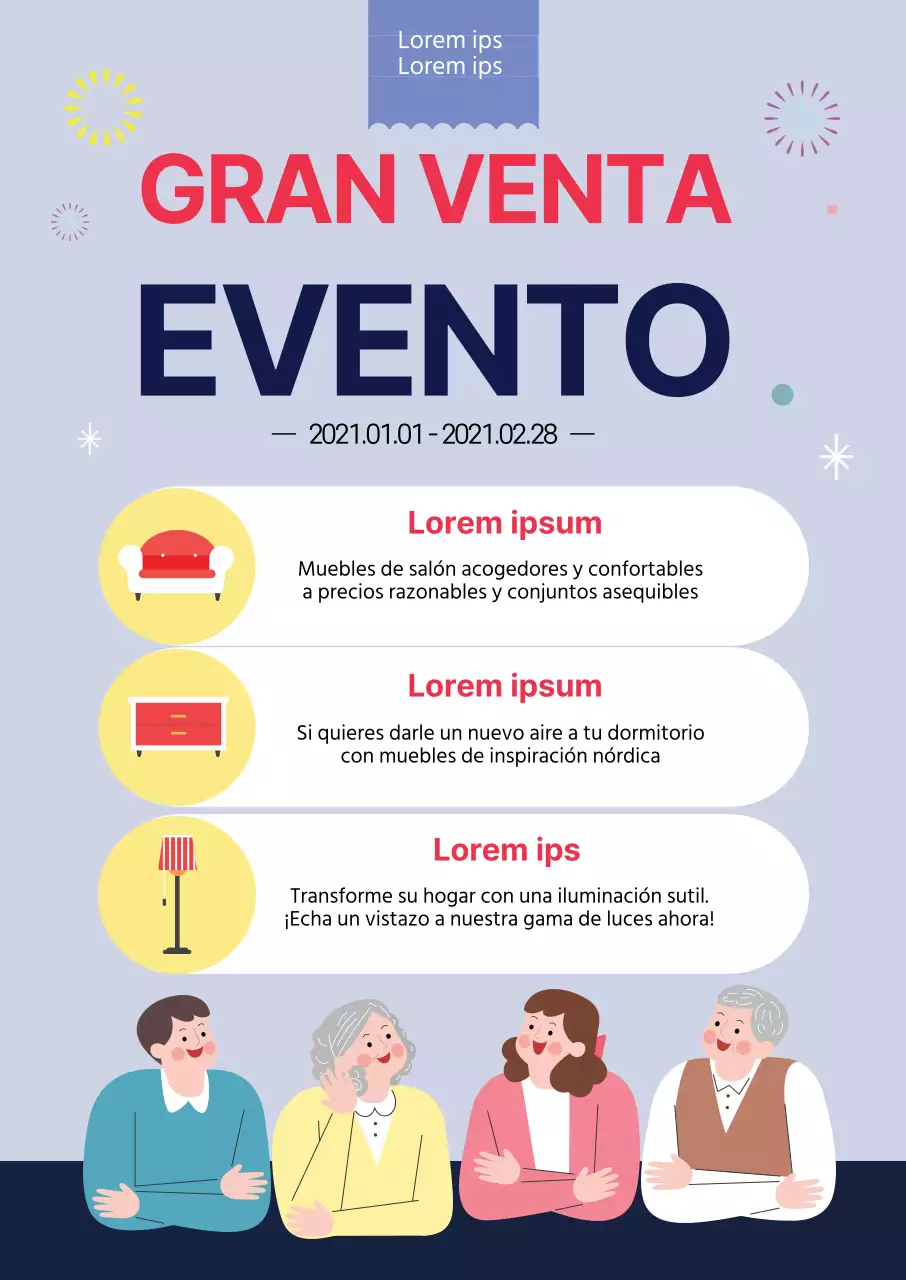 azul ilustración limpio muebles interior venta evento promoción