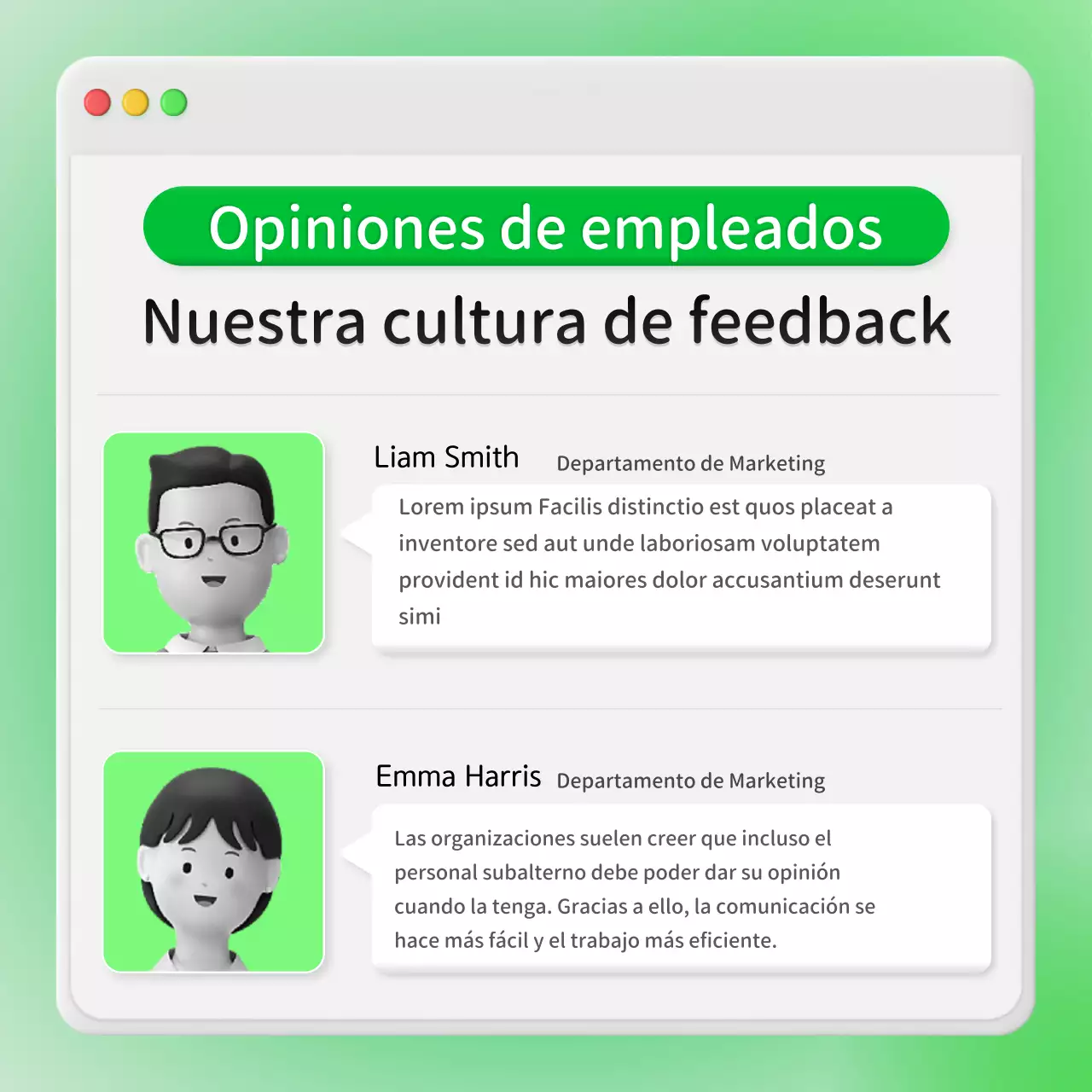 Opinión empresarial sobre un concepto de ventana de chat interna verde neón