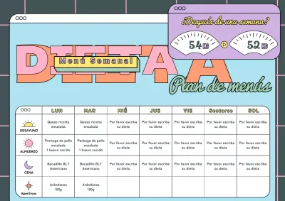 Azul claro rosa púrpura fresco coloreado lindo plan de comidas de dieta