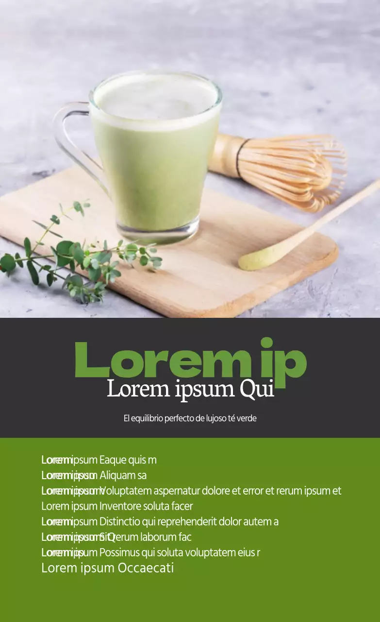 Foto gris verdoso claro etiqueta té verde con leche en polvo