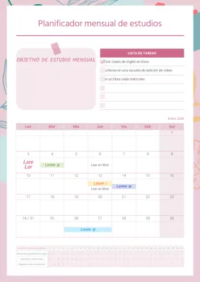 Agenda de estudio mensual en rosa