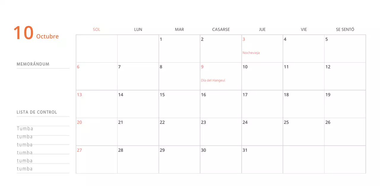 Bonito calendario de sobremesa ilustrado de temática familiar en color verde