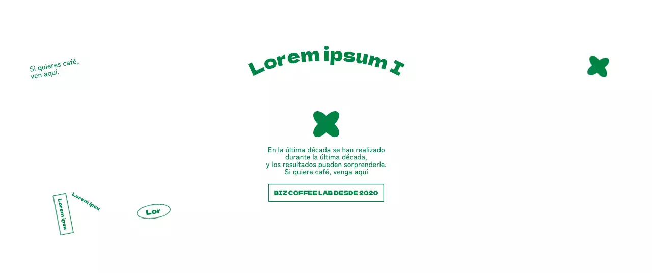 Promoción limpia y textual de una cafetería con bonitos gráficos verdes