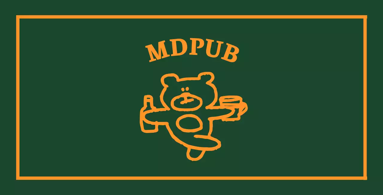 Banderín de pub verde con borde amarillo y un osito de peluche con una botella de licor en la mano