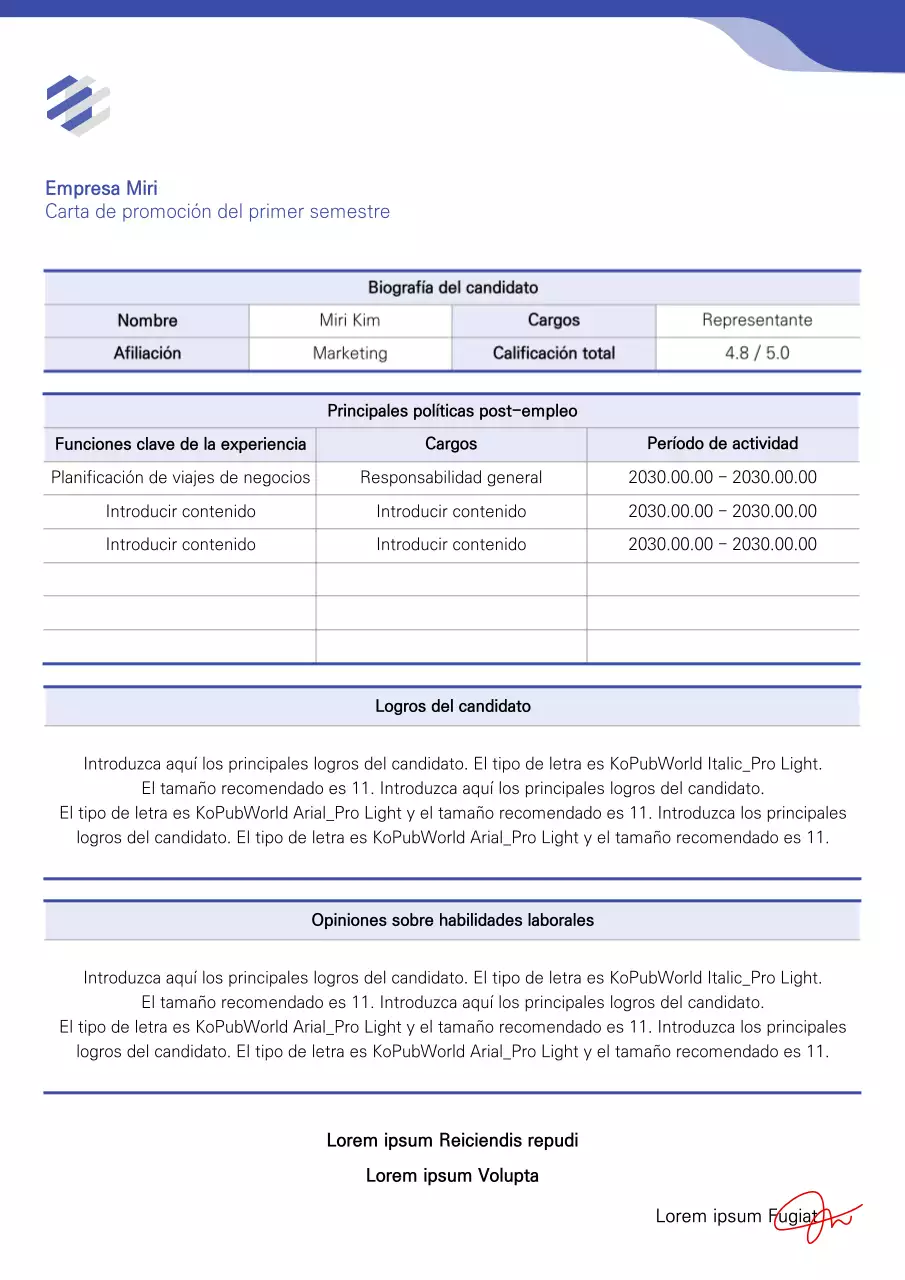 Formatear una carta de recomendación para un ascenso en BlueCollar