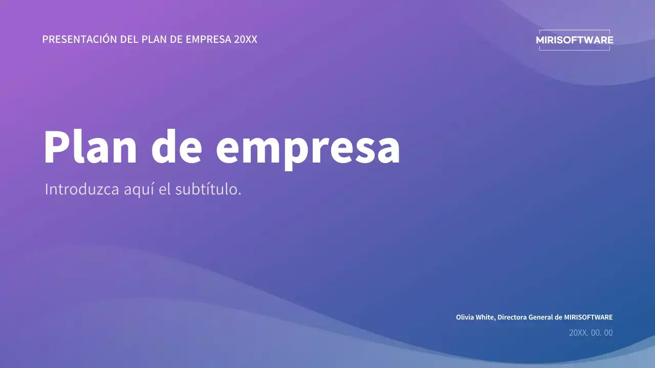 Presentación de plan de negocio con un concepto de degradado púrpura y azul