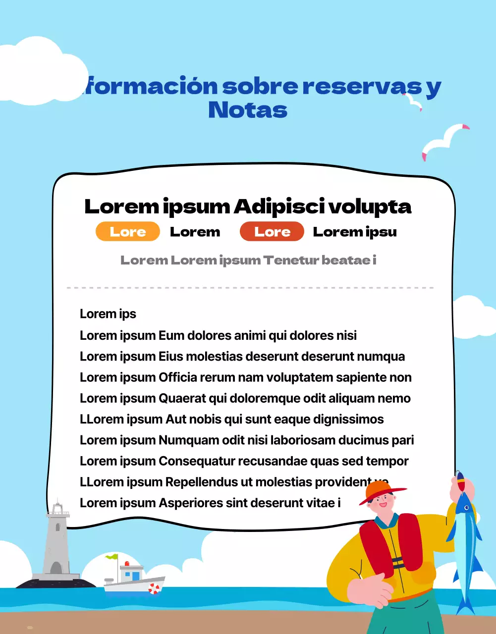Anuncio para un viaje de pesca a las aguas azules del mundo