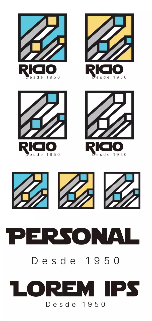 Logotipo de marca sencillo en azul claro, amarillo y negro