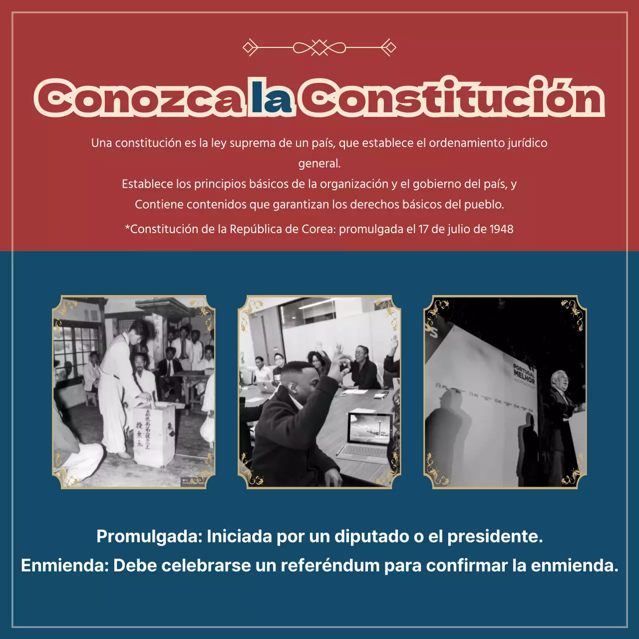 El estado de la ley en rojo y azul marino CardNews