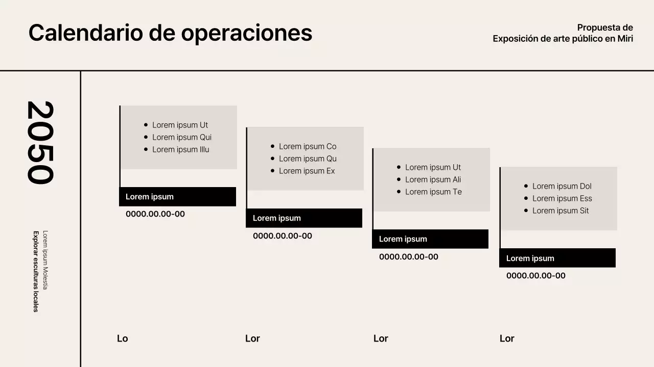 Propuesta de exposición con acentos de rejilla beige-negro